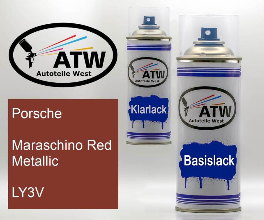 Porsche, Maraschino Red Metallic, LY3V: 400ml Sprühdose + 400ml Klarlack - Set, von ATW Autoteile West.